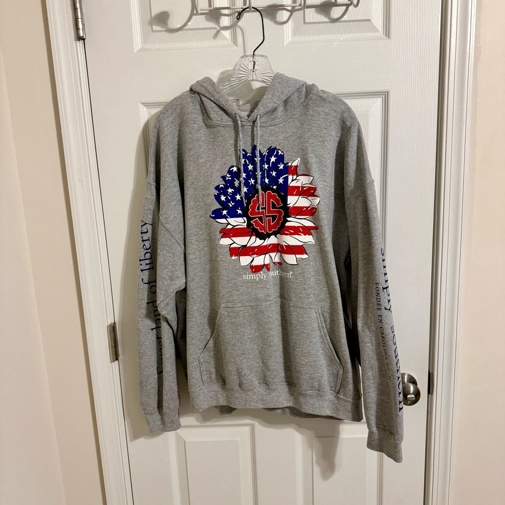 Simply Southern Gray Hoodie with Patriotic Graphic